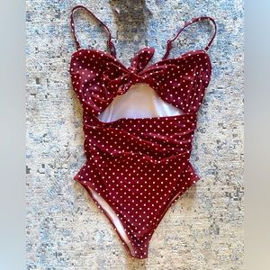 One piece high waist tie front swimsuit polka dot